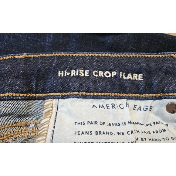 American Eagle High-Rise Crop Flare Raw Hem Super Stretch Womens Capri 4R Dark - Picture 5 of 6